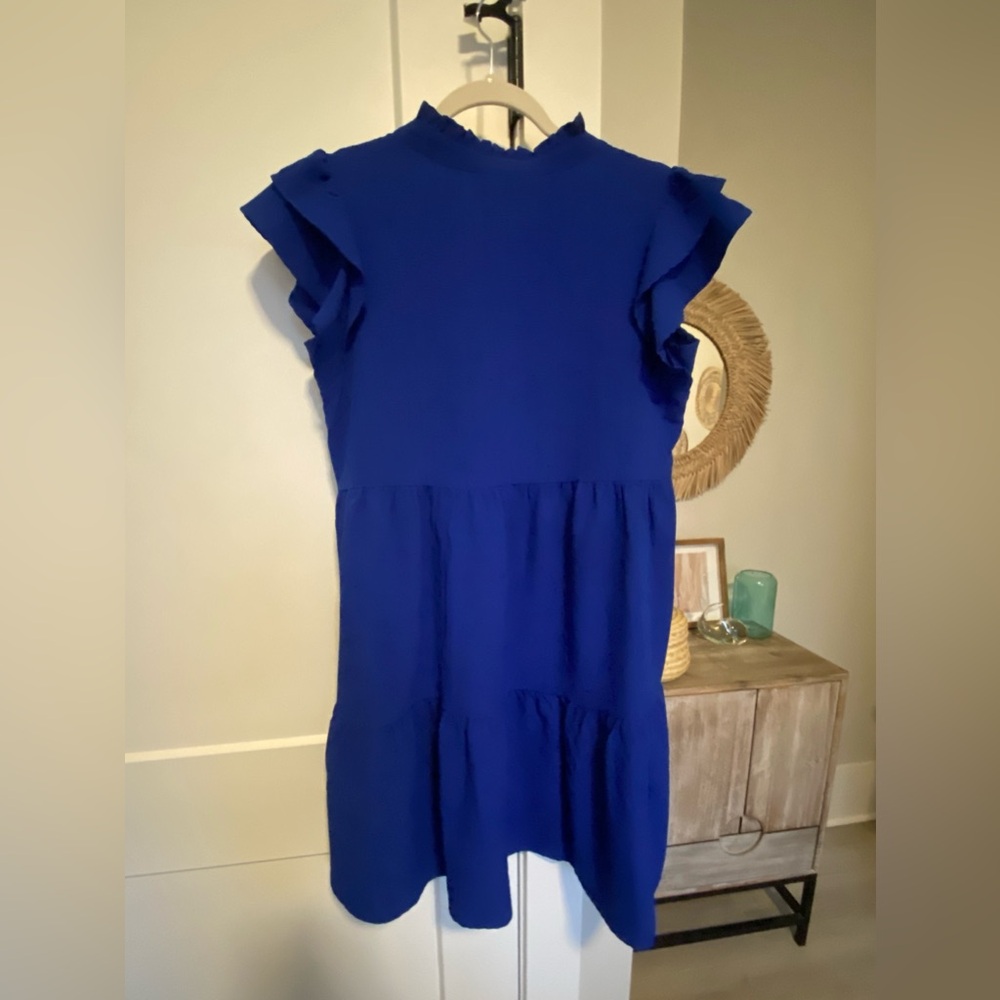 Chic Royal Blue Ruffle Dress - Picture 3 of 3